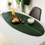 Fabric Silkscreen Palm Leaf Table Runner Heat Insulation Oil-proof Waterproof Artificial Plant Table Placemat