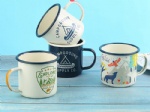 Custom Logo Print Enamel Coffee Mug With Deacl Printing